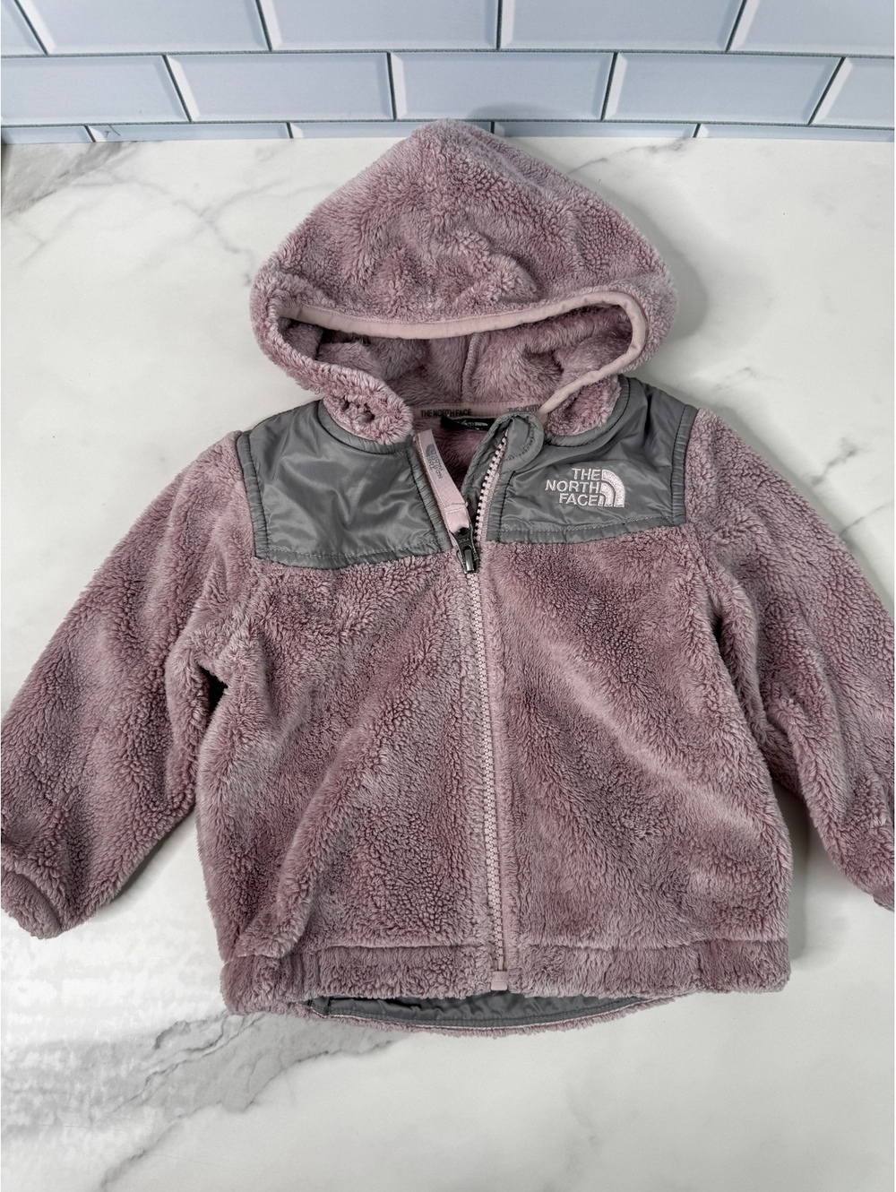 The North Face Infant 6-12M Fleece Jacket Mauve Pink Gray Hooded Full Zip